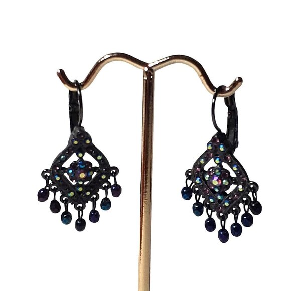 Joan Rivers Jewelry - Vintage JOAN RIVERS Gunmetal Aurora Borealis Chandelier Pierced Earrings